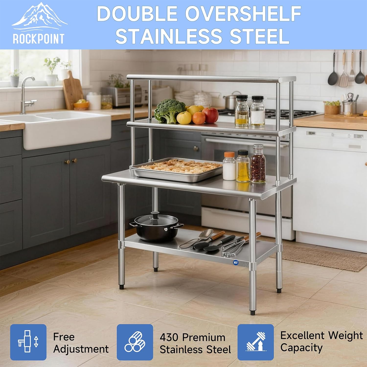 Double Stainless Steel Overshe - Commercial Kitchen Prep Table 评论和价格